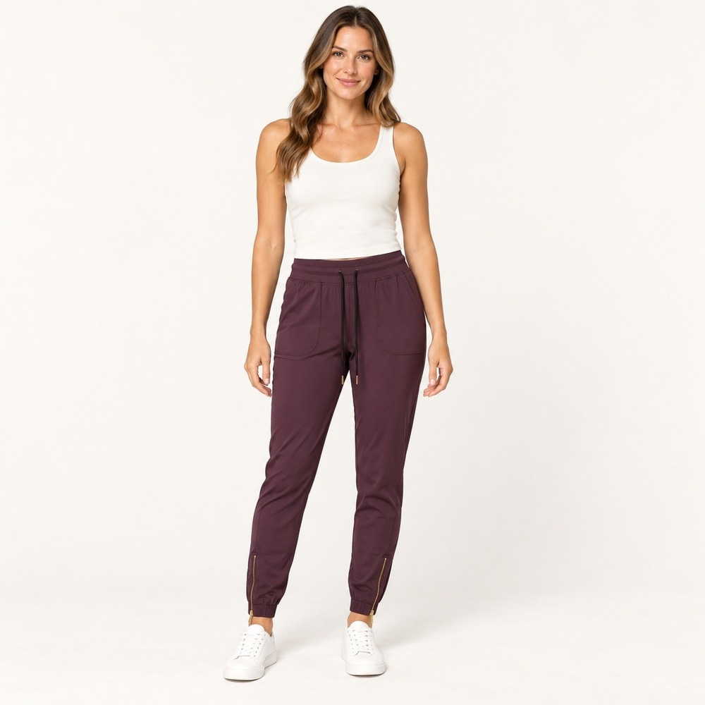 Zyia Active Peak Zipper Joggers Plum Purple Gold Ankle Zip Pants Womens Medium